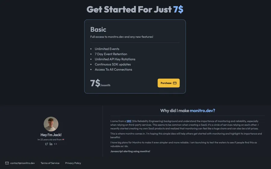 Monitro landing page