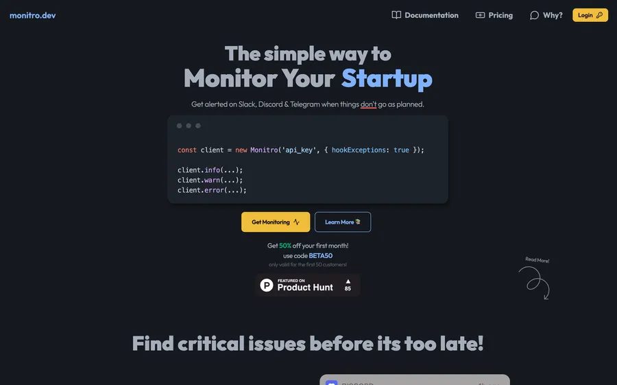 Monitro landing page